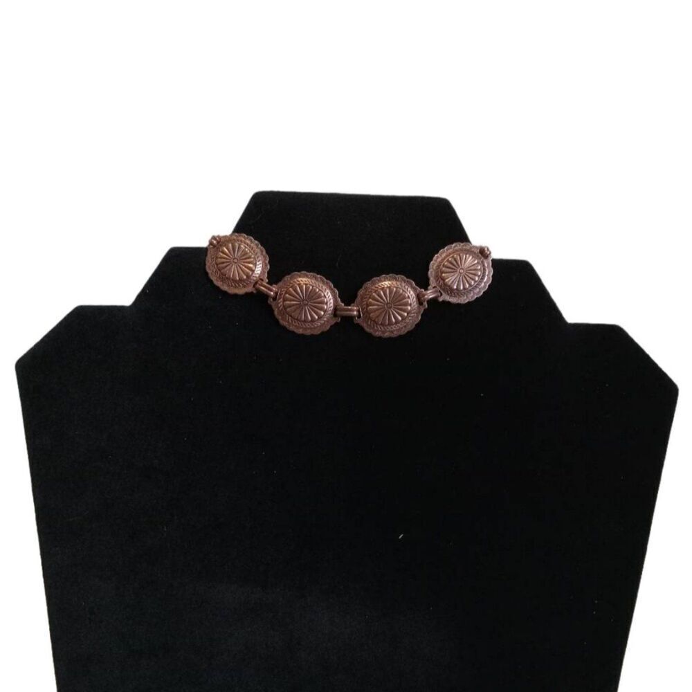 Vintage Copper Stamped Southwestern Oval Linked Concho Lightweight Bracelet